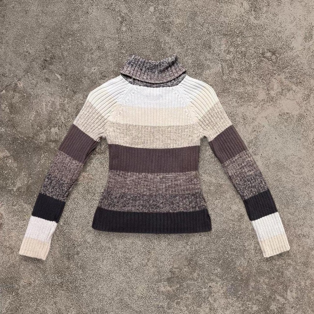 INC International Concepts Striped Cowl Neck Sweater in Cream, Gray, Brown